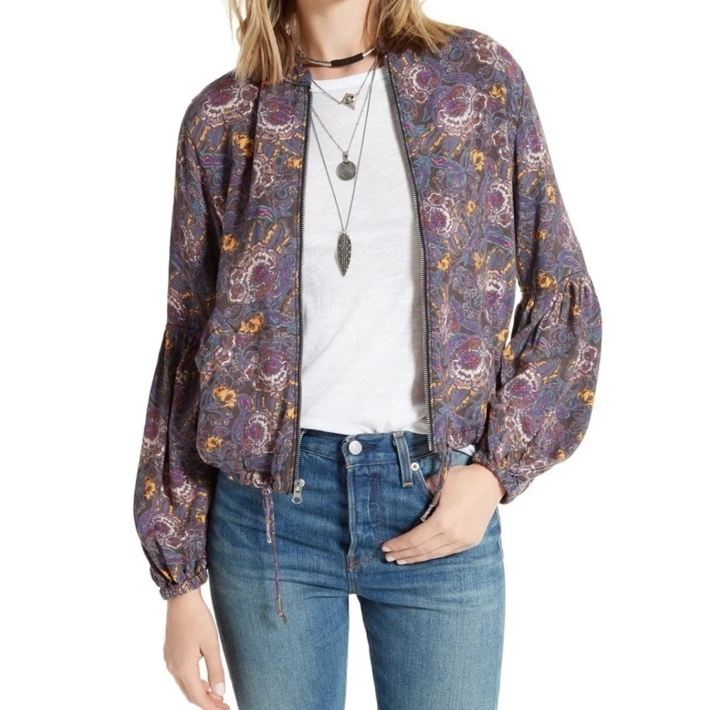 Free People Women’s Floral Bomber Jacket Size Small